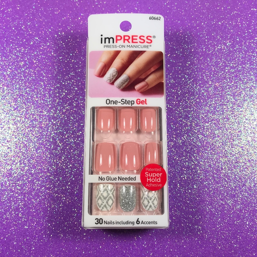 Kiss Nails Impress Press On Manicure Pink Silver